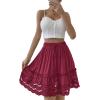 imageLYANER Womens Elastic Waist Self Tie Pullover Scallop Hem Pleated Casual Mini SkirtRose Red