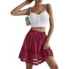 imageLYANER Womens Elastic Waist Self Tie Pullover Scallop Hem Pleated Casual Mini SkirtRose Red