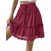 imageLYANER Womens Elastic Waist Self Tie Pullover Scallop Hem Pleated Casual Mini SkirtRose Red