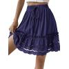 imageLYANER Womens Elastic Waist Self Tie Pullover Scallop Hem Pleated Casual Mini SkirtRoyal Blue