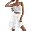 imageLYANER Womens Elastic Waist Self Tie Pullover Scallop Hem Pleated Casual Mini SkirtWhite
