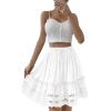 imageLYANER Womens Elastic Waist Self Tie Pullover Scallop Hem Pleated Casual Mini SkirtWhite