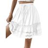 imageLYANER Womens Elastic Waist Self Tie Pullover Scallop Hem Pleated Casual Mini SkirtWhite