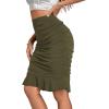 imageLYANER Womens Rib Knit Ruched Elastic Waist Ruffle Hem Mermaid Fishtail Bodycon Midi SkirtArmy Green