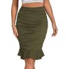imageLYANER Womens Rib Knit Ruched Elastic Waist Ruffle Hem Mermaid Fishtail Bodycon Midi SkirtArmy Green