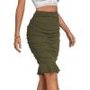 imageLYANER Womens Rib Knit Ruched Elastic Waist Ruffle Hem Mermaid Fishtail Bodycon Midi SkirtArmy Green