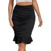imageLYANER Womens Rib Knit Ruched Elastic Waist Ruffle Hem Mermaid Fishtail Bodycon Midi SkirtBlack
