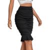 imageLYANER Womens Rib Knit Ruched Elastic Waist Ruffle Hem Mermaid Fishtail Bodycon Midi SkirtBlack