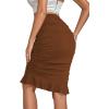 imageLYANER Womens Rib Knit Ruched Elastic Waist Ruffle Hem Mermaid Fishtail Bodycon Midi SkirtBrown