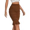 imageLYANER Womens Rib Knit Ruched Elastic Waist Ruffle Hem Mermaid Fishtail Bodycon Midi SkirtBrown