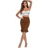 imageLYANER Womens Rib Knit Ruched Elastic Waist Ruffle Hem Mermaid Fishtail Bodycon Midi SkirtBrown