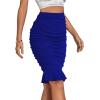imageLYANER Womens Rib Knit Ruched Elastic Waist Ruffle Hem Mermaid Fishtail Bodycon Midi SkirtRoyal Blue