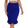 imageLYANER Womens Rib Knit Ruched Elastic Waist Ruffle Hem Mermaid Fishtail Bodycon Midi SkirtRoyal Blue