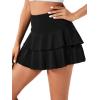 imageLYANER Womens Ruffle Double Layered High Waist A Line Mini Short Skirt with Shorts Cute SkortBlack