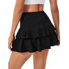 imageLYANER Womens Ruffle Double Layered High Waist A Line Mini Short Skirt with Shorts Cute SkortBlack