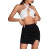 imageLYANER Womens Sexy Ruched Pleated Split Slit Hem High Waist Bodycon Mini Short SkirtBlack