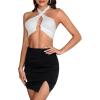 imageLYANER Womens Sexy Ruched Pleated Split Slit Hem High Waist Bodycon Mini Short SkirtBlack