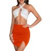 imageLYANER Womens Sexy Ruched Pleated Split Slit Hem High Waist Bodycon Mini Short SkirtOrange