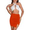 imageLYANER Womens Sexy Ruched Pleated Split Slit Hem High Waist Bodycon Mini Short SkirtOrange