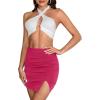imageLYANER Womens Sexy Ruched Pleated Split Slit Hem High Waist Bodycon Mini Short SkirtRose