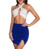 imageLYANER Womens Sexy Ruched Pleated Split Slit Hem High Waist Bodycon Mini Short SkirtRoyal Blue