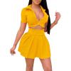 imageLYANER Womens 2 Piece Outfits Skirt Sets Athletic Short Sleeve Crop Top Pleated Short Tennis Golf Mini SkirtYellow