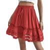 imageLYANER Womens Elastic Waist Self Tie Pullover Scallop Hem Pleated Casual Mini SkirtRed