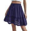 imageLYANER Womens Elastic Waist Self Tie Pullover Scallop Hem Pleated Casual Mini SkirtRoyal Blue