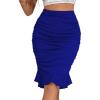 imageLYANER Womens Rib Knit Ruched Elastic Waist Ruffle Hem Mermaid Fishtail Bodycon Midi SkirtRoyal Blue