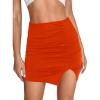 imageLYANER Womens Sexy Ruched Pleated Split Slit Hem High Waist Bodycon Mini Short SkirtOrange