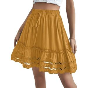 imageLYANER Womens Elastic Waist Self Tie Pullover Scallop Hem Pleated Casual Mini SkirtGinger