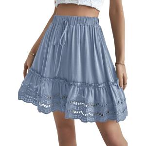 imageLYANER Womens Elastic Waist Self Tie Pullover Scallop Hem Pleated Casual Mini SkirtLight Blue