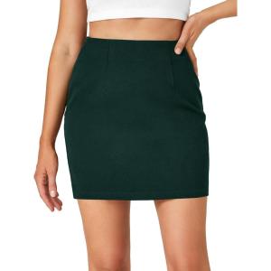 imageLYANER Womens High Waist Slim Fit Zipper Basic Short Bodycon Pencil Mini SkirtDark Green