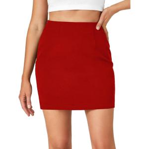 imageLYANER Womens High Waist Slim Fit Zipper Basic Short Bodycon Pencil Mini SkirtRed