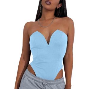 imageLYANER Womens Sexy Sweetheart Neck Sleeveless Tube Tops Strapless Bustier Corset Bodysuit TopAzure