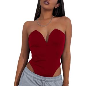 imageLYANER Womens Sexy Sweetheart Neck Sleeveless Tube Tops Strapless Bustier Corset Bodysuit TopPure Burgundy