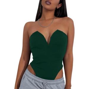 imageLYANER Womens Sexy Sweetheart Neck Sleeveless Tube Tops Strapless Bustier Corset Bodysuit TopPure Dark Green