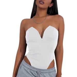 imageLYANER Womens Sexy Sweetheart Neck Sleeveless Tube Tops Strapless Bustier Corset Bodysuit TopPure White