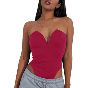 imageLYANER Womens Sexy Sweetheart Neck Sleeveless Tube Tops Strapless Bustier Corset Bodysuit TopRose