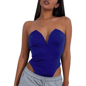 imageLYANER Womens Sexy Sweetheart Neck Sleeveless Tube Tops Strapless Bustier Corset Bodysuit TopRoyal Blue