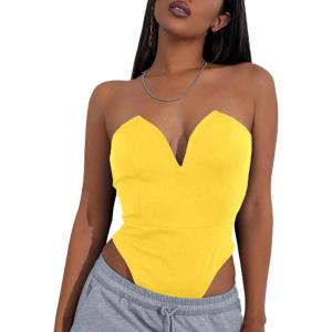 imageLYANER Womens Sexy Sweetheart Neck Sleeveless Tube Tops Strapless Bustier Corset Bodysuit TopYellow