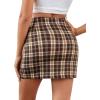 imageLYANER Womens Cute Split Front Plaid High Waist Zip Up Mini Bodycon SkirtBrown