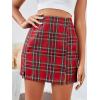 imageLYANER Womens Cute Split Front Plaid High Waist Zip Up Mini Bodycon SkirtRed