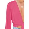 imageLYANER Womens Deep V Neck Tie Front Knot Long Sleeve Sexy Wrap Crop Top Blouse Rose Small