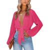 imageLYANER Womens Deep V Neck Tie Front Knot Long Sleeve Sexy Wrap Crop Top Blouse Rose Small