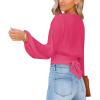 imageLYANER Womens Deep V Neck Tie Front Knot Long Sleeve Sexy Wrap Crop Top Blouse Rose Small