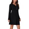 imageLYANER Womens Knit Crew Neck Long Sleeve Button Down Short Nightdress Sleepwear LoungewearBlack