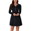 imageLYANER Womens Knit Crew Neck Long Sleeve Button Down Short Nightdress Sleepwear LoungewearBlack