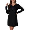 imageLYANER Womens Knit Crew Neck Long Sleeve Button Down Short Nightdress Sleepwear LoungewearBlack