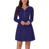 imageLYANER Womens Knit Crew Neck Long Sleeve Button Down Short Nightdress Sleepwear LoungewearNavy Blue